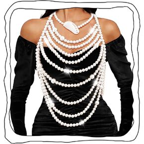 Abien Pearl Body Chain Pearl Shoulder Chain Body Jewelry Top Pearls Bra Chain Shell Necklace Accessories for Women