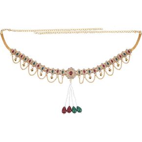 Efulgenz Indian Kamarbandh for Women Bridal Waist Belt Belly Chain Bollywood Multicolor Crystal Faux Kundan Pearl Waist Belt Kamarbandh Dangle Tassel Body Jewelry