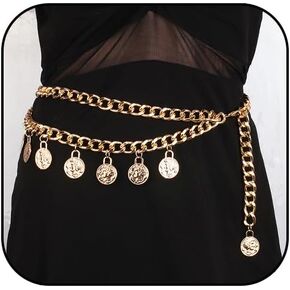 Pirate Waist Chain for Women Multilayer Metal Waist Chain Belt Adjustable Long Belt Body Belly Chain Boho Layered Coin Waist Chain Pirate Costume Women Men Jewellery