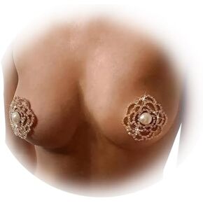 Rhinestone Flower Nipple Pasties Jewelry Rhinestone Pearl Nipple Cover Stickers Pearl Body Chain Festival Rave Nipple Bra Chain Jewelry for Women