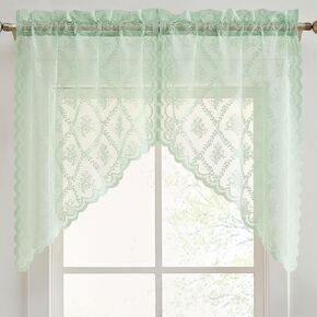 HLC.ME Isabella Floral Rod Rod Lace Swags Short Cafe for Small Windows - 28 × 36 بوصة (Seafoam Green Swags ، مجموعة من 2)