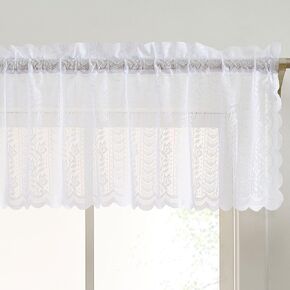 HLC.ME Sophia Floral Rod Pocket Lace Semi Voile Short Valance for Small Windows and Bathroom - 54 × 18 بوصة (الولادة البيضاء)