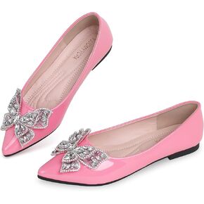 Leather Ballet Flats for Women Bling Rhinestone Fashionable Pointed Slip on Comfort Breathable Wedding Flats Shoes for Women Dress Shoes