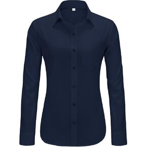 J.Ver Womens Button Down Dress Dress Solid Long Sleeve Grinkle Free Solial Collared Shirt Disual Business Blouse مع جيب