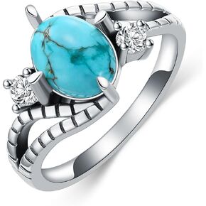 Genuine Turquoise Rings for Women 925 Sterling Silver Oval Gemstone Boho Ring Jewelry for Her Native American Style