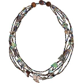 Pieces of Tropical Rainbow Abalone Shell and Beads Multi Strand Fashion Necklace
