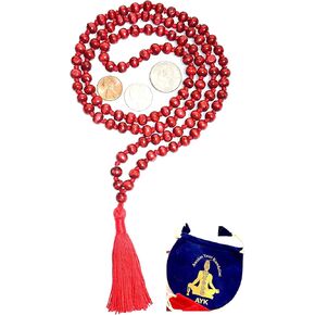 قلادة Rosewood Mala معقدة اليد - 8 ملم ، 108 حبات - Aries Sun Sign - Root Chakra