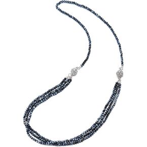 COOLSTEELANDBEYOND Necklace Three-Strand Dark Blue Crystal Bead Chains Magnetic Clasp Detachable Two Collar Necklace