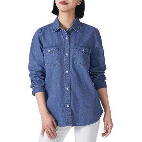 HISEA Women Denim Shirt Long Sleeve Button Down Shirts Regular Fit Casual Lightweight Jean Shirt