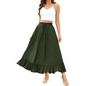 أرولينا للسيدات الصيفية بوهو ، تنورة Maxi Maxi Skirt 2025 أزياء مرنة الخصر مطوية Long Beach مع جيوب