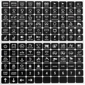 BESULEN 120PCS Car Switch Panel Sticker, Vehicle 6/8/12 Gang Switch Panel Control Label Decal for RA80 XL RB80 XL AR-600 AC-1200, Text Sticker for Dashboard, Universal for SUV, Truck, RV