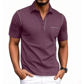 NITAGUT Mens Polo Shirts Casual Short Sleeve T-Shirt Basic Button Tee Tops with Pocket