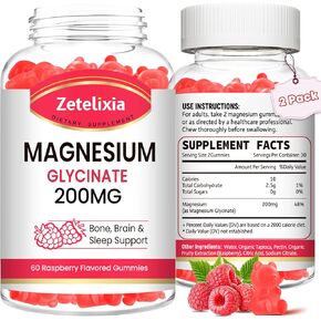 Magnesium Glycinate Gummies 200 mg, High Absorption Magnesium Glycinate Supplements for Relaxation, Magnesium Chews for Adults and Kids, Raspberry Flavor 120 Count