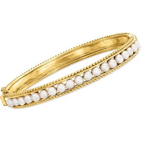 Ross-Simons 3.5-4mm Cultured Pearl Bangle Bracelet in 18kt Gold Over Sterling