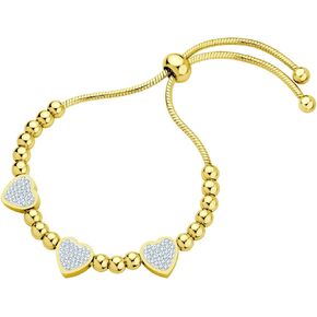 555Jewelry Womens Stainless Steel Love Heart Charm Beaded Delicate Bracelet Dangling in Kuwait