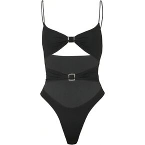 MakeMeChic Women's Cut Out Going Out Tops Cami Bodysuit Sexy Backless Spaghetti Strap Leotard Tops
