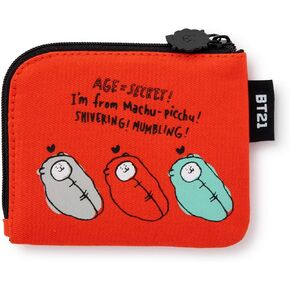 BT21 RJ Character Small Coin Purse ID Credit Card Wallet Toiletry Pouch with Zipper, Orange