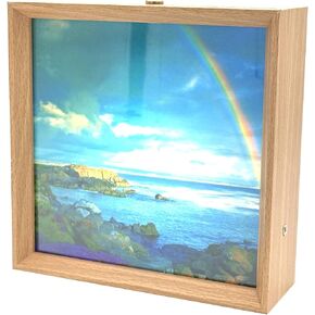 Wind Up Music Box -Over The Rainbow, 6x6 Wood Picture Frame Lamp Rechargeable 3-Color Touch LED Night Light Musical Gift for Christmas Party Home Bedroom Desktop Display
