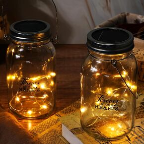 Frienda 2 مجموعات ميموريال هدية ماسون جرة الأضواء الهدية لخسارة أحبائهم 20 LED في الهواء الطلق الأضواء الشمسية الفجيرة هدايا التعاطف (إلى الأبد في قلبنا)