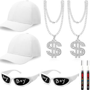Yahenda 8 PCS HIP HOP COSTUME KIT 2000S 80S 90S ROPPER Associory Costume for Men Women Rapper Sunglass Hats and Chain
