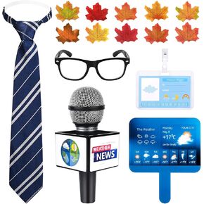15 PCS مجموعة أزياء الأرصاد الجوية مجموعة Weatherman تشمل ميكروفون نظارات Necktie للاتصال الوظيفي Cosplay