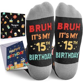 HAPPYPOP 15th Birthday Gifts for Teens - Socks for Young Adults Age 15, Presents for 15 Year Old Boys and Girls, 15 Yr Old Gift Ideas