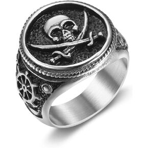 Stainless Steel Skull Ring | Gothic Punk Skull Signet Rings for Men Daily Biker Jewelry Gift