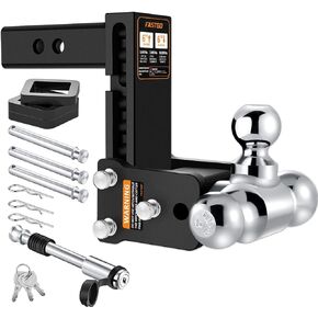 Fastgo Trailer Hitch, Adjustable Trailer Hitch Fits 2-Inch Receiver with 6" Drop/Rise, Drop Hitch with Tri-Ball(1-7/8" x 2" x 2-5/16"), Tow Hitch Foldable, 12500LBS GTW, Black & Silver
