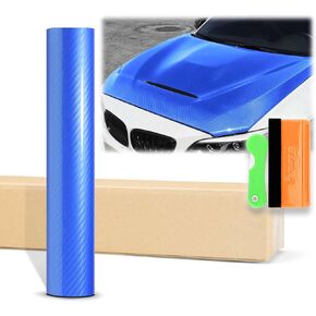 12 "× 60" (1ftx5ft) Sky Blue 5D Carbon Fiber مزلق عالية اللمعان فينيل ملصق السيارات ملصق فيلم صناديق الفقاعة الفقاعة مع مجموعة أدوات مجموعة