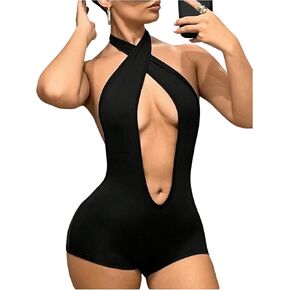 نساء مقطوع من Criss Cross عاريات Romper Slimpless Slim Fitted Halter Shorts