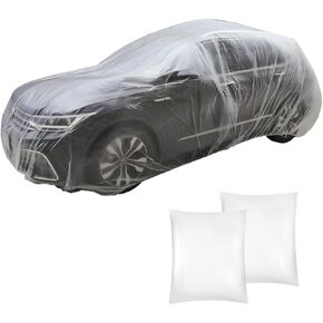 2 PCS Disposable Car Cover, 12.5' × 21.3' Waterproof Dustproof Clear Car Cover with Elastic Band, Universal Full Exterior Plastic Rain Protector for Sedan, Car Accessories