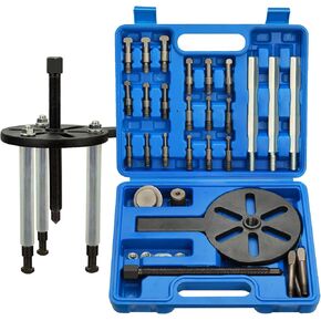 21 in1 Bearing Puller Bearing Puller Set Inner Hole Three-Jaw Puller with Curved Hook and Rod Steel Collet Multifunctional Bearing Removal Tool with Storage Case Blue