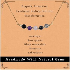 Empath Protection Healing Crystal Necklace Black Tourmaline Hematite Rose Quartz Amethyst Labradorite Necklace Spiritual Crystal Natural Stone Beaded Necklace Jewelry Gifts For Women