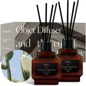 hetras Objet Diffuser Gift Set 6.7 fl.oz. 2 Pack | Muhwagwa- Sweet and Rich Fig Scent | Long-Lasting Scented Room Fresheners with 8 Reed Sticks for Home Fragrance Bedroom Bathroom Shelf Décor