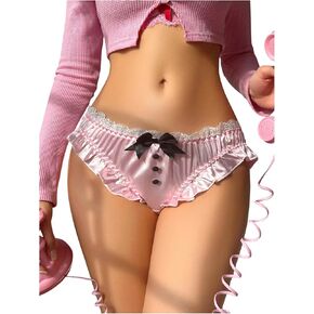 MakeMeChic Women's Bow Lace Trim Briefs Ruffle Hem Cute Panties Underwear