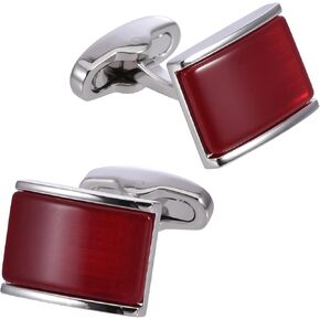 Rectangle Red Gemstone Cufflinks for Men Women In Gift Case Silver Elegent Men's Cufflinks Jewelry Set for Wedding Party Anniversary Business Events Tuxedo Dress