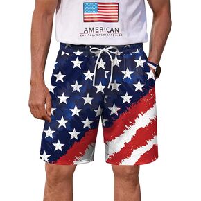 Arvilhill Men American Flag Shorts Patriotic Stars Stripes SweatShorts with Elastic Waistband (S-XXL)