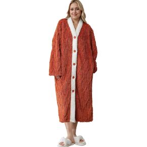 Soojun Women's V-Neck Soft Button Up Routsiats Plush Borsh مع جيوب