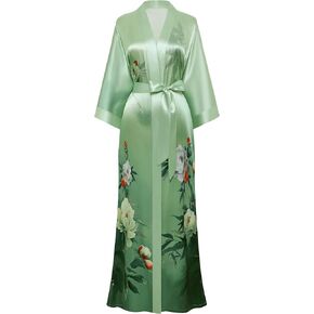 PRODESIGN Kimono Robes for Women - Long Satin Sleepwear Silky Nightgown Bathrobe Floral Dressing Gown Blouse Wedding Robe in Kuwait