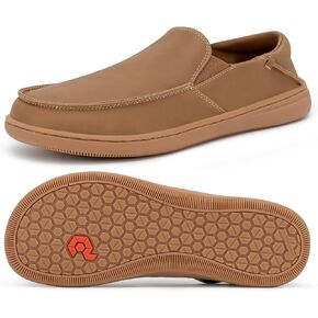 Pulltop Men's Barefoot Wide Toe Box Shoes - Zero Drop Leather Slip On Dress Shoes Non Slip Walking Shoes for Men