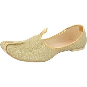 BombayFlow Men's Tiger Gold Glitter Punjabi Jutti Indian Handmade Gold Shoes Loafers, Khussa Shoes Juti India Wedding Kurta Sherwani Khussa Mojari Men's