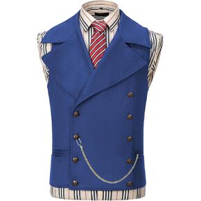Ceehuteey Mens Suit Suede Double Breasted Vest Classic Groomsmen Wedding Waistcoat Leather Big Lapel