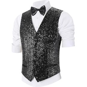 Sequin Vest Party رسمية V-neck Whistcoat Bowtie مجموعة لحفلات الزفاف Mardi Gras St Patricks Day Carnival