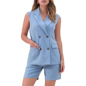 Allegra K Blazer Vest Shorts Suit Set for Women's Summer Sleeveless Blazer Shorts Business Casual 2 Piece Outfits