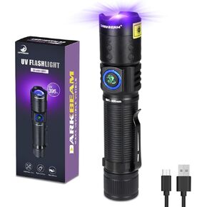 DARKBEAM UV Flashlight Black Light LED 395 NM, Ultraviolet Flashlights, Rechargeable USB-C Woods Lamp, Water Resistant Focusable for Leak Detection and Anti-Counterfeiting