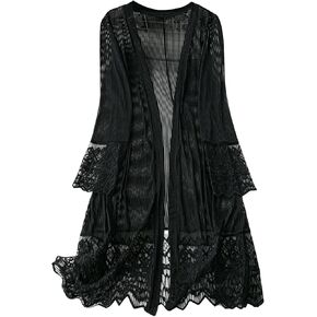 Gorglitter Women's Plus Size Lace Patchwork Cardigan Cardigan Long Long Front Shrugs Cardigan الطويل