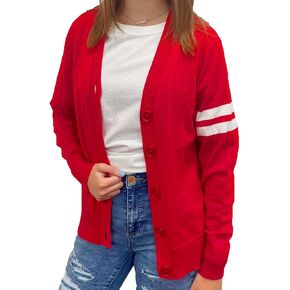 Hip Hop 50's Shop Women's V Neck Knit Varsity Cardigan Sweater Letterman Lightweight
