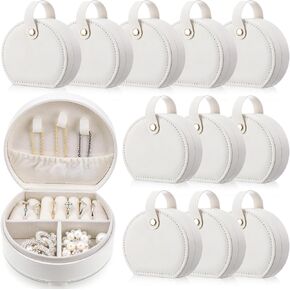 Weysat 12 Pack Mini Travel Jewelry Case Leather Bridesmaid Jewelry Gift Box, Half Moon Design, Detachable Handle, Small Earring Storage Organizer for Women Girls Bridesmaid Proposal Gifts