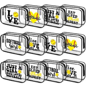 3 PCS 7 × 4.7 × 2.4 '' Bag Softball Bag Gifts for Team Clear PVC Softball Cosmetic Case Softball Goodie Bag Excedsories for Woman Zipper Pouch Pork Party Party