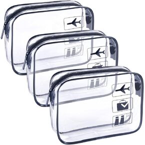 TSA Approved Toiletry Bag 3Pcs - 3 Pack Clear Travel Bags for Toiletries, Carry on Airport Airline Compliant Bag,Makeup Bags Clear Toiletry bags Quart Size Travel Bag,Black